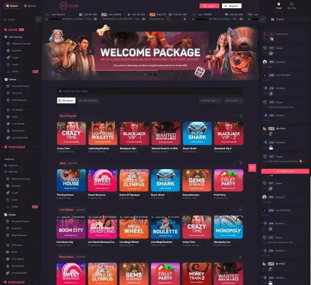 500 casino screenshot